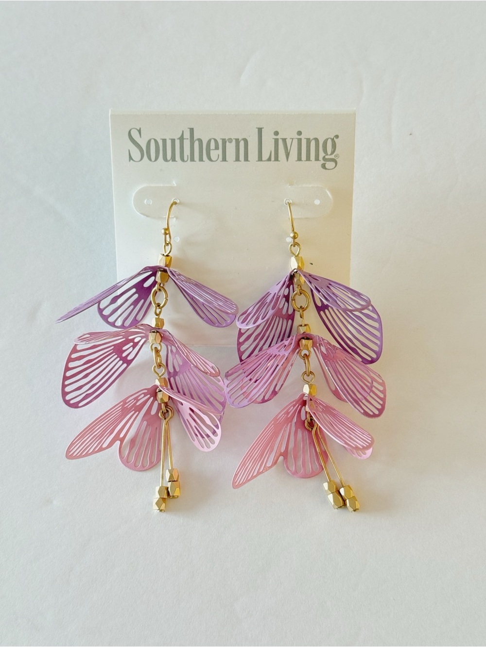Lightweight Pink Flower Drop Dangle Earrings with Gold Accents formal statement
